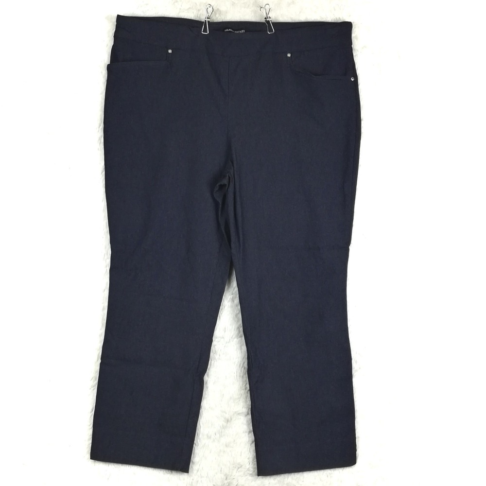 Hilary Radley Womens Pants‎ Trouser Capri Navy Heather Stretch High Rise XXL